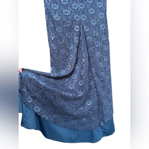 BNWT Vintage Deadstock Sequin Lace Gown & Bolero Shrug Navy Blue - 6